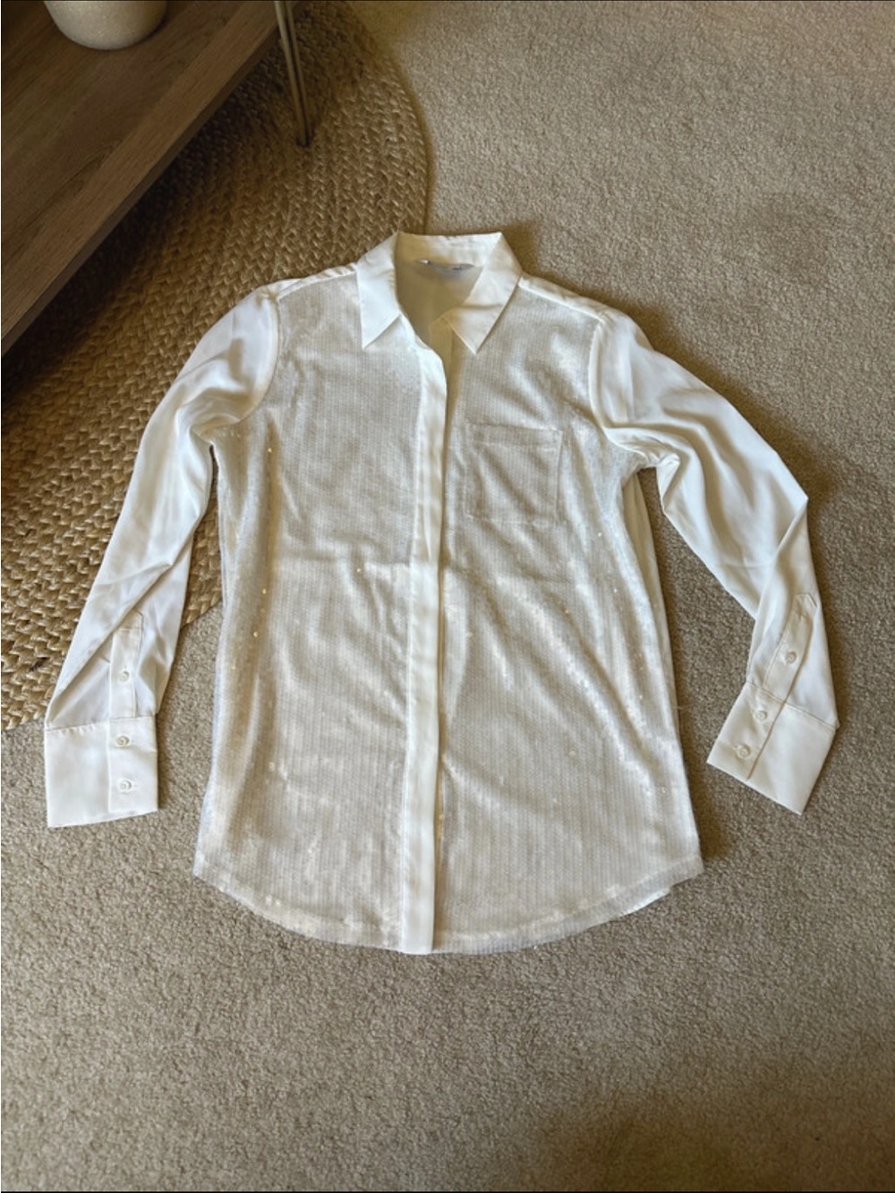 Nine West White Sequin Long Sleeve Dress Shirt